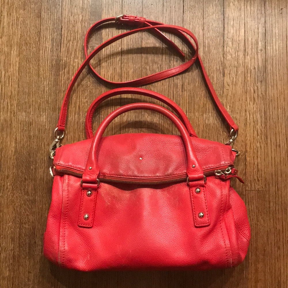 Worn Kate Spade Red Leather handle bag w straps